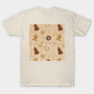 Christmas Pattern with Christmas Tree, Snowflakes, Stars, Gingerbread T-Shirt